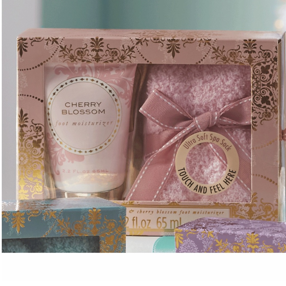 🎉FINAL PRICE🎉 Cherry Blossom Foot Moisturizer and Spa Sock Set